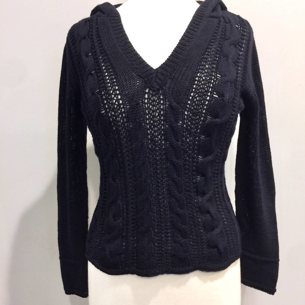 TALBOTS Cable Knit Hooded Sweater Sz Small